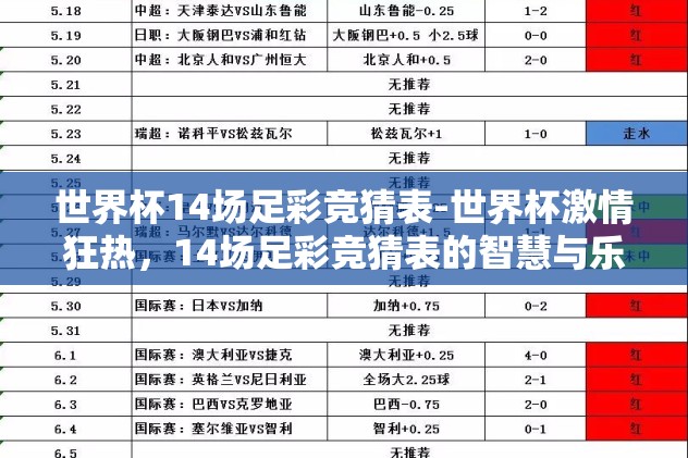 世界杯14场足彩竞猜表-世界杯激情狂热，14场足彩竞猜表的智慧与乐章