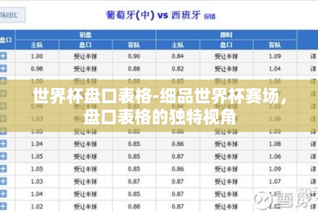 世界杯盘口表格-细品世界杯赛场，盘口表格的独特视角