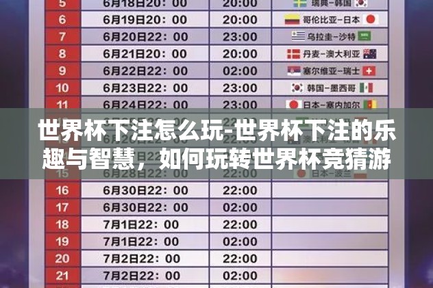 世界杯下注怎么玩-世界杯下注的乐趣与智慧，如何玩转世界杯竞猜游戏