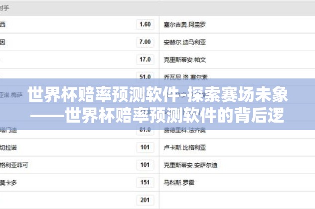 世界杯赔率预测软件-探索赛场未象——世界杯赔率预测软件的背后逻辑与实战考量