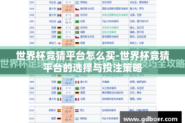世界杯竞猜平台怎么买-世界杯竞猜平台的选择与投注策略
