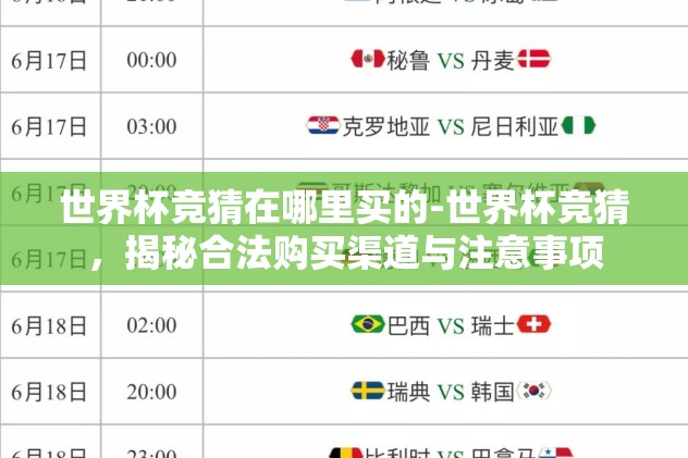 世界杯竞猜在哪里买的-世界杯竞猜，揭秘合法购买渠道与注意事项
