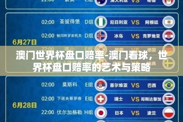 澳门世界杯盘口赔率-澳门看球,世界杯盘口赔率的艺术与策略 澳门世界杯盘口赔率-澳门看球,世界杯盘口赔率的艺术与策略