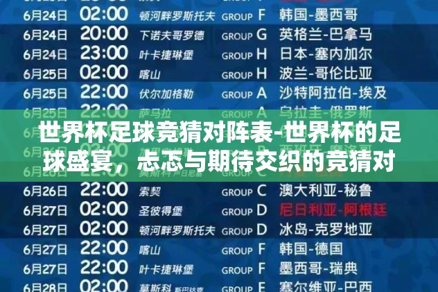 世界杯足球竞猜对阵表-世界杯的足球盛宴，忐忑与期待交织的竞猜对阵之旅