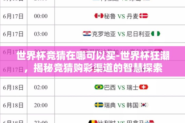 世界杯竞猜在哪可以买-世界杯狂潮，揭秘竞猜购彩渠道的智慧探索