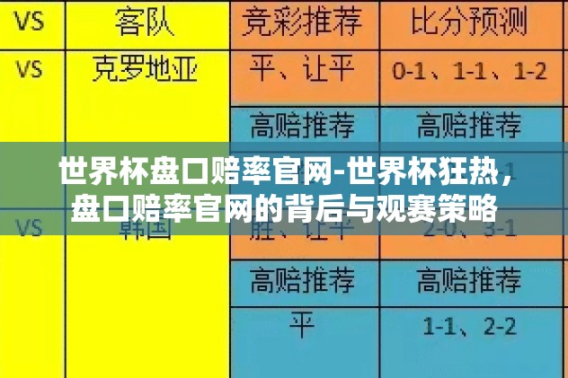 世界杯盘口赔率官网-世界杯狂热,盘口赔率官网的背后与观赛策略 世界杯盘口赔率官网-世界杯狂热,盘口赔率官网的背后与观赛策略