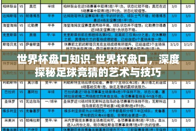 世界杯盘口知识-世界杯盘口，深度探秘足球竞猜的艺术与技巧