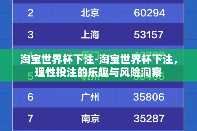 淘宝世界杯下注-淘宝世界杯下注,理性投注的乐趣与风险洞察 淘宝世界杯下注-淘宝世界杯下注,理性投注的乐趣与风险洞察
