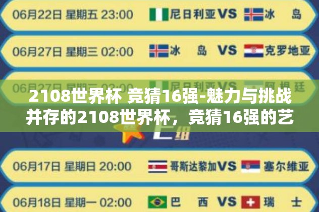 2108世界杯 竞猜16强-魅力与挑战并存的2108世界杯，竞猜16强的艺术