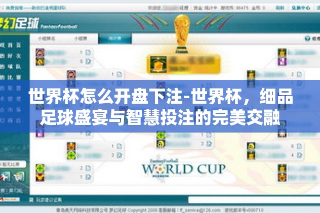 世界杯怎么开盘下注-世界杯，细品足球盛宴与智慧投注的完美交融