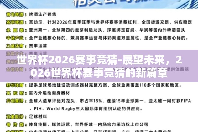 世界杯2026赛事竞猜-展望未来，2026世界杯赛事竞猜的新篇章