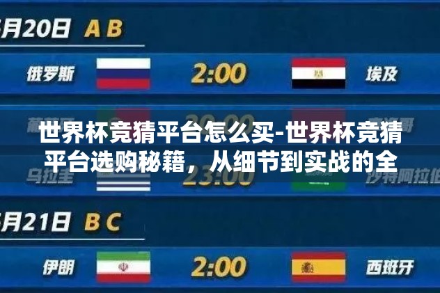 世界杯竞猜平台怎么买-世界杯竞猜平台选购秘籍，从细节到实战的全面指南