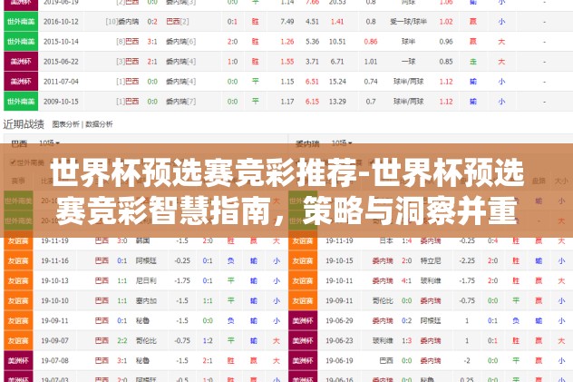 世界杯预选赛竞彩推荐-世界杯预选赛竞彩智慧指南，策略与洞察并重，胜利与激情同行