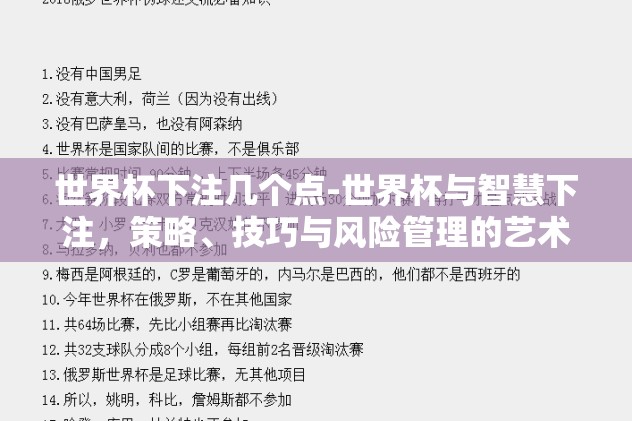世界杯下注几个点-世界杯与智慧下注，策略、技巧与风险管理的艺术